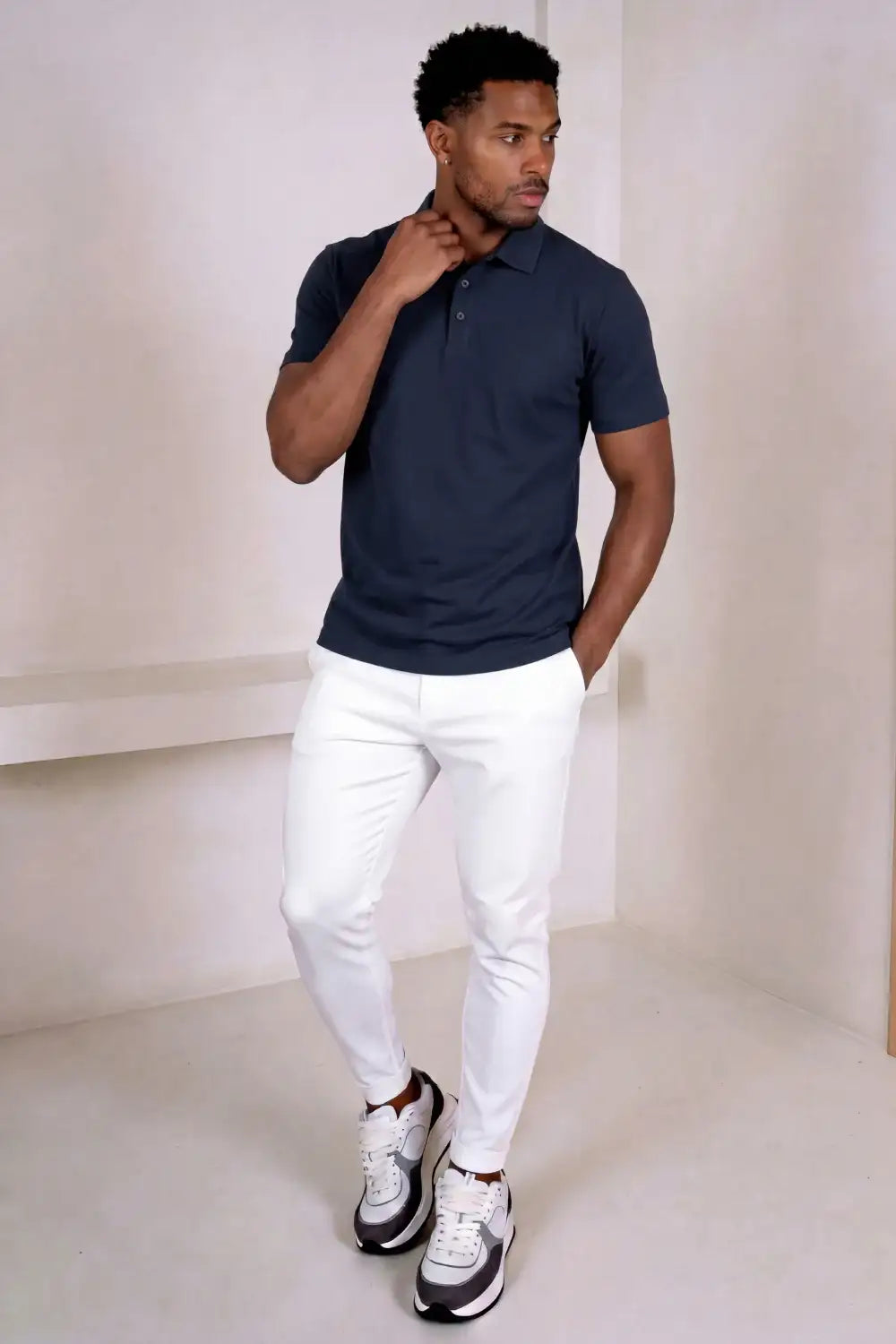 Men's Mercerized Cotton Short-Sleeved Polo Shirt - Navy Blue