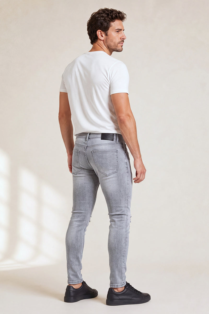 Men‘s Ripped Washed Skinny Marble Grey Jean