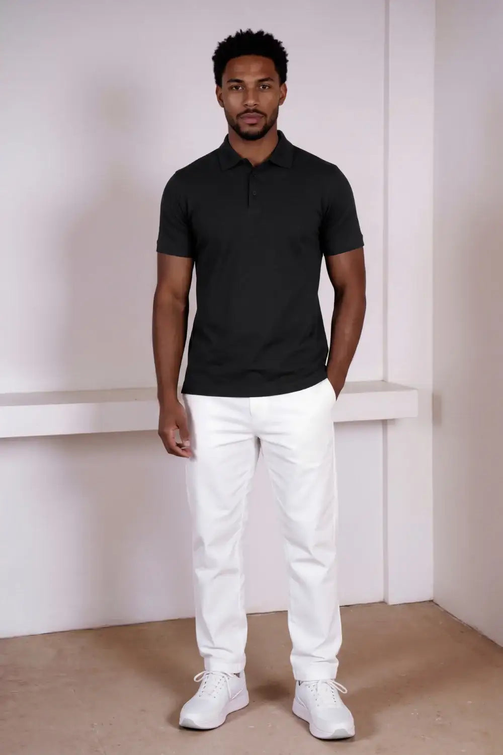 Polo de manga corta de algodón mercerizado para hombre - Negro