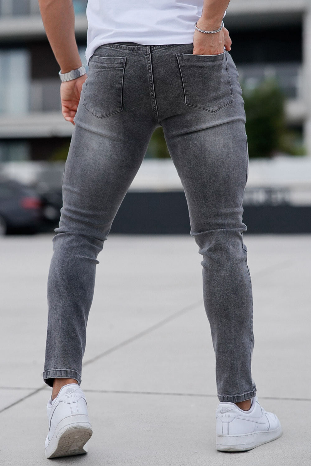 GINGTTO Men's Dark Gray Washed Skinny Jeans（Pre-sale）