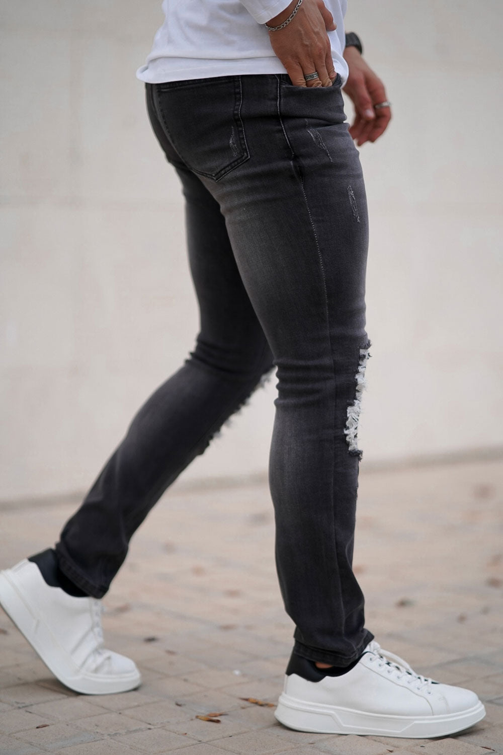 grey men's slim fit jeans