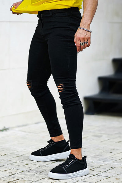 Gingtto Mens Ripped Knee Jeans Black Stretch Skinny Jeans