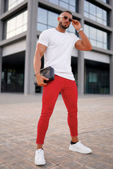 men's red skinny jeans