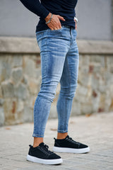 Mittelblaue Skinny-Fit-Jeans für Herren Stretch-Jeans