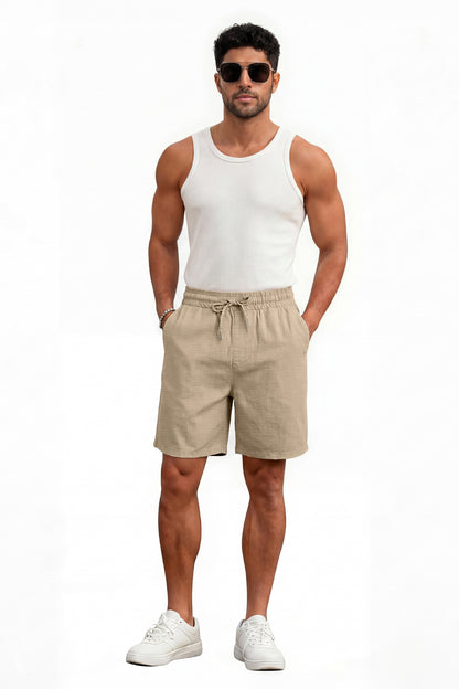 Men's Drawstring Casual Linen Shorts - Khaki