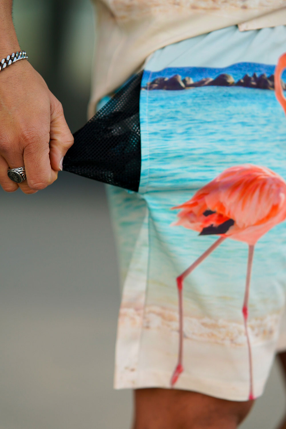 Mens Comfortable Swim Trunks Beachwear-Flamingo