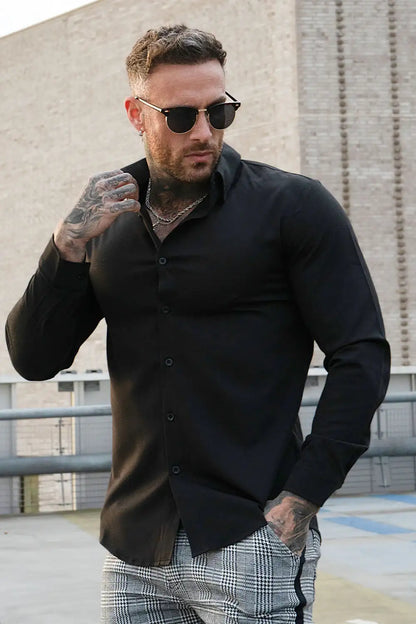 Men's Long Sleeve Dress Shirt - White/ Black/ Dark Blue