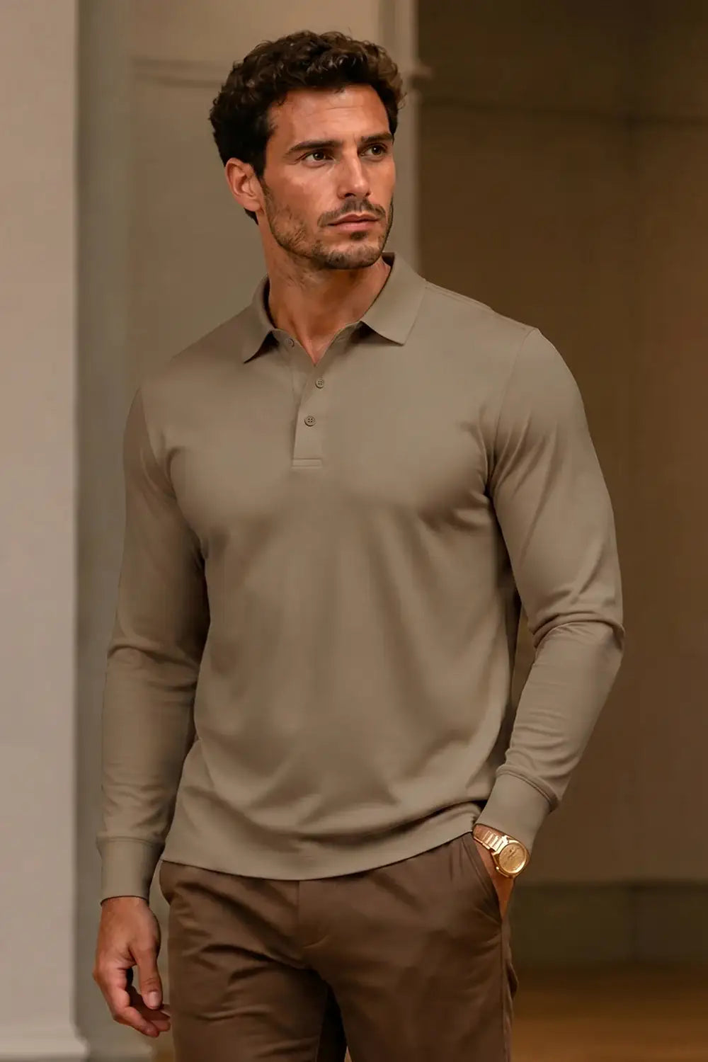 Camiseta de algodón mercerizado para hombre - Verde militar