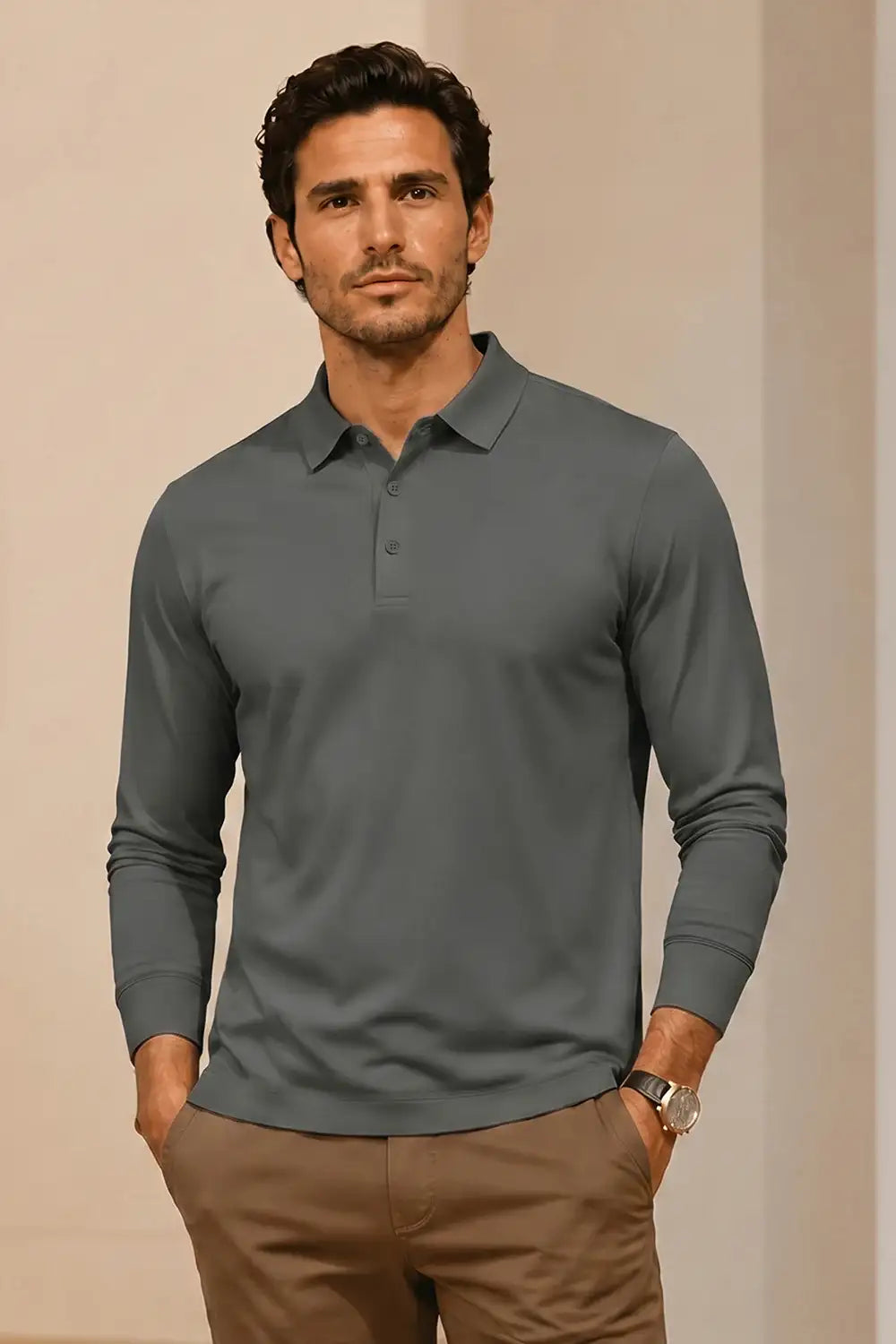 Camiseta de algodón mercerizado para hombre - Verde militar