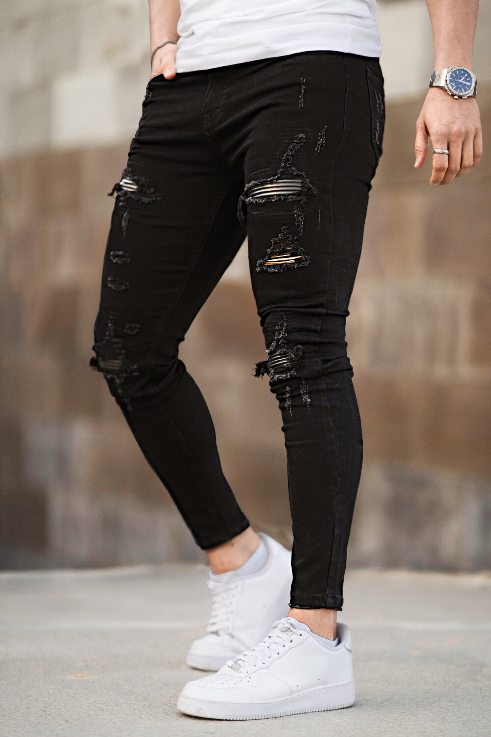 Black Ripped Skinny Jeans Men AE AirFlex+ Ripped Skinny Jean