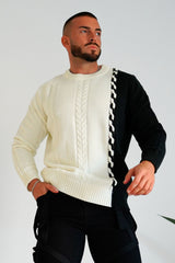 Gingtto Mens Sweater Long Sleeve Slim Fit Sweater-Black And White