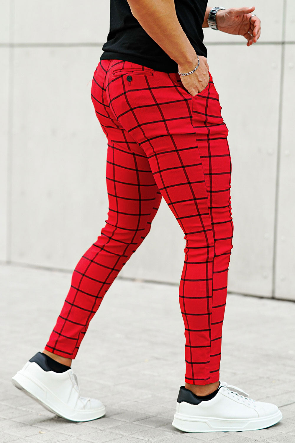 men's red plaid pants