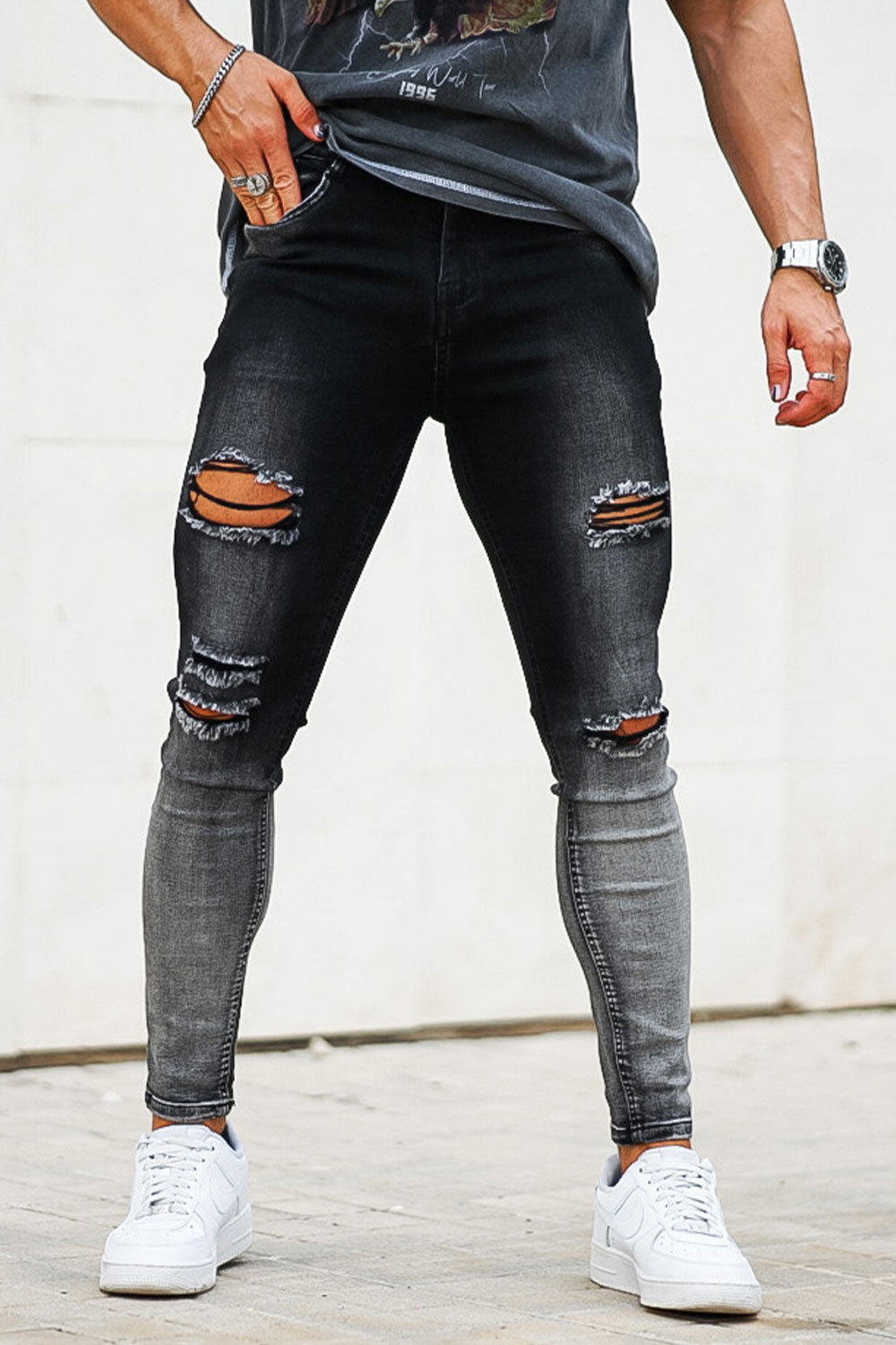 Vintage Skinny Jeans - Black And Grey