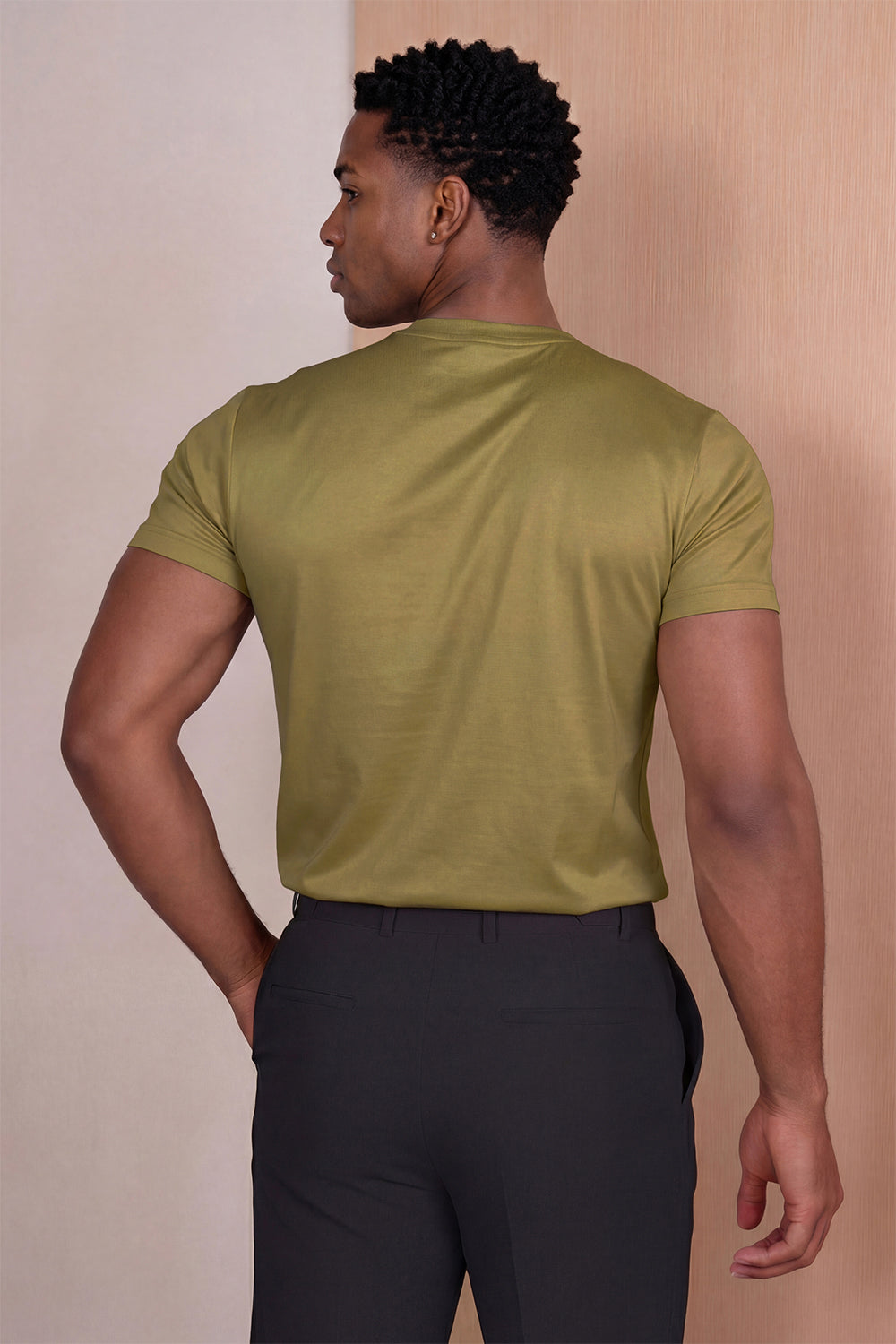 Camiseta de algodón mercerizado para hombre - Verde militar
