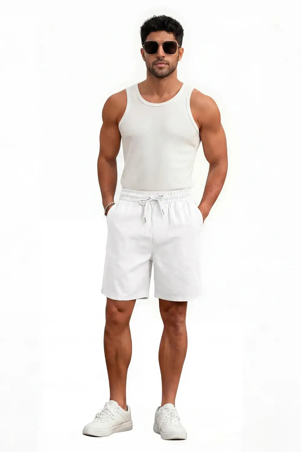 Men's Drawstring Casual Linen Shorts - White – GINGTTO