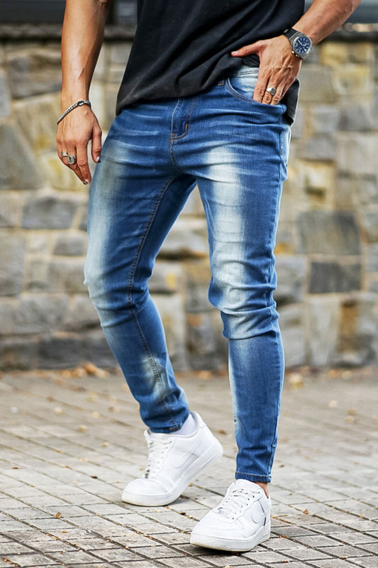 guys ripped skinny jeans - blue