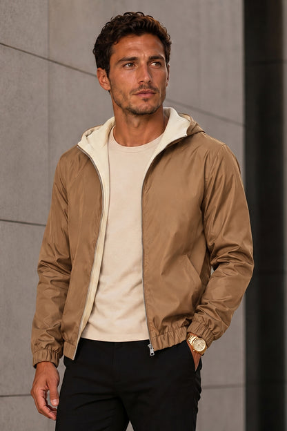 Men's Casual Hooded Lightweight Jacket - Camel