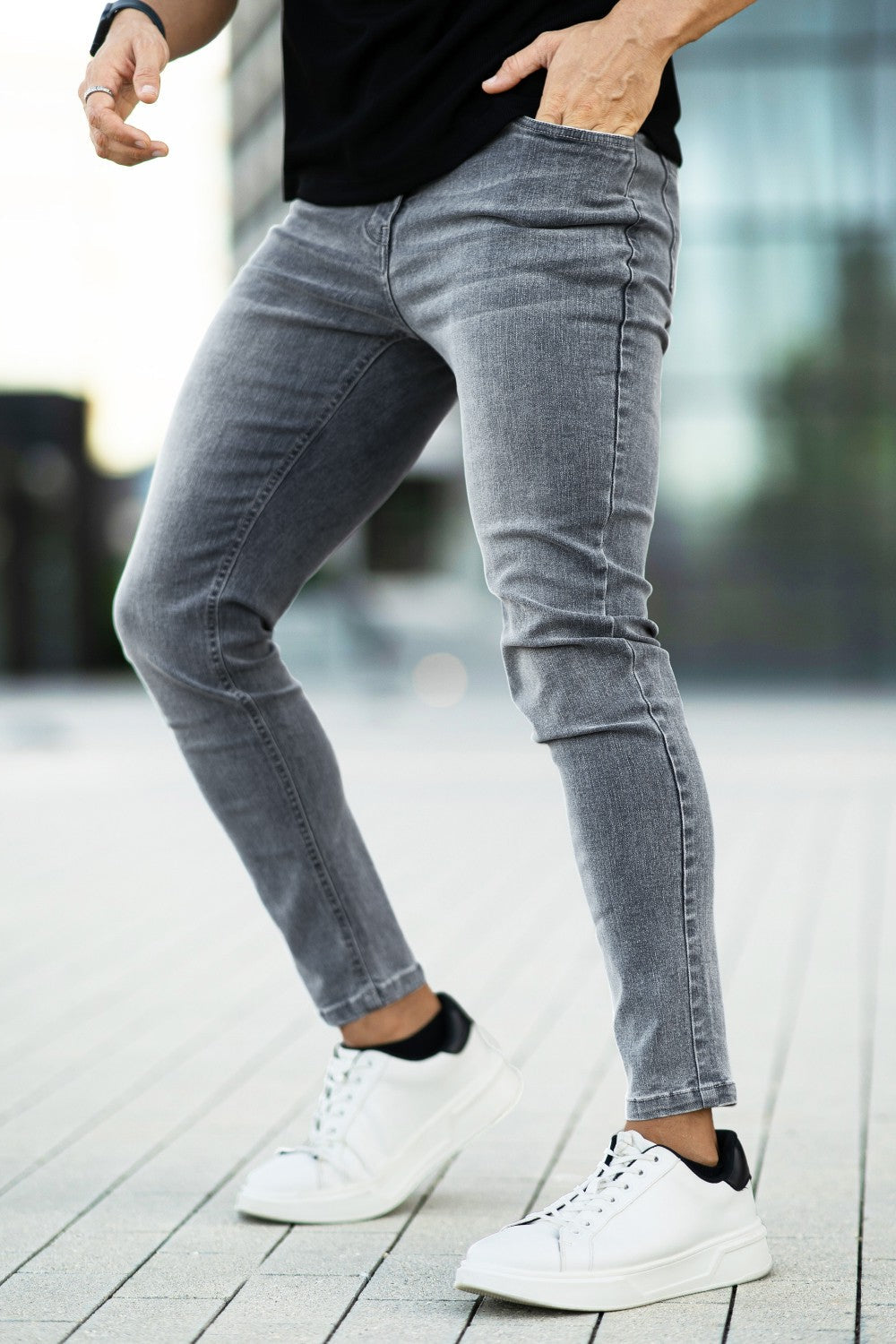 Jean skinny stretch pour hommes Bleu clair Vente