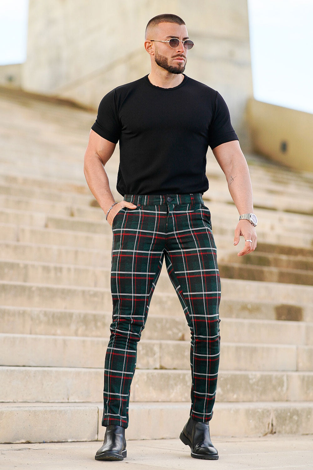 Plaid tailored pants hot sale