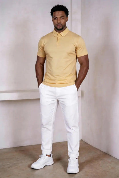 Polo de manga corta de algodón mercerizado para hombre - Caqui claro