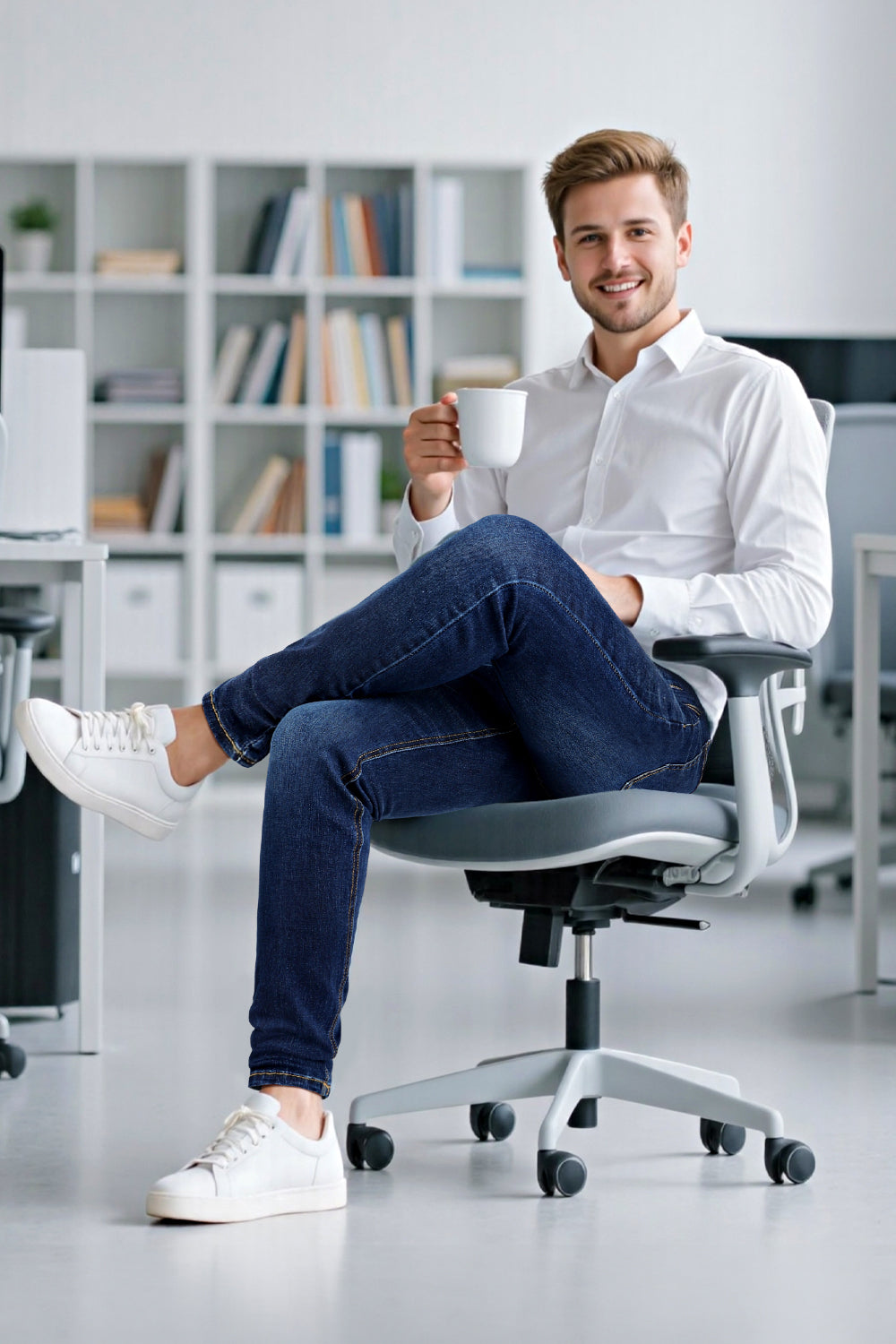 Vaqueros ajustados de alta elasticidad para hombre - Rotos y negros