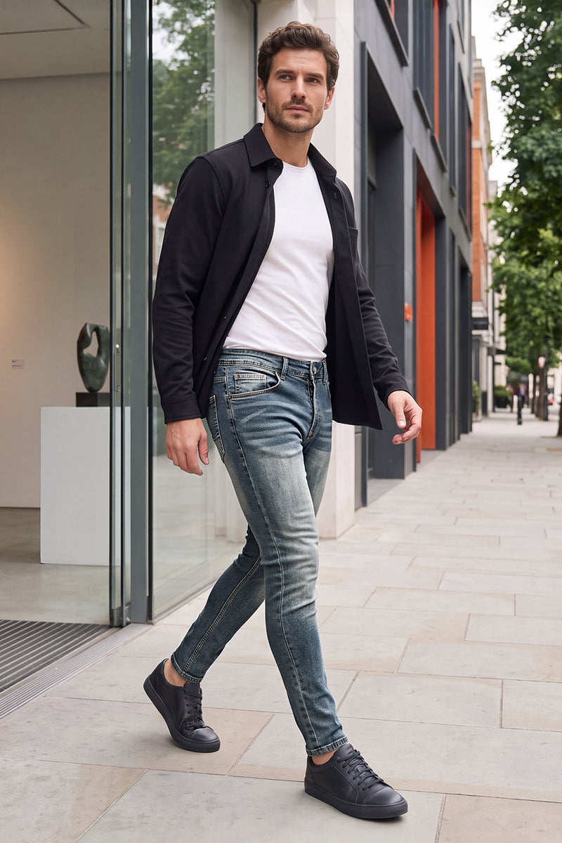 Men's Washed‑out Blue Denim Sculpt Skinny Jean