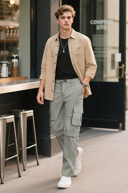 Men Straight Fit Cargo Pant - Grey