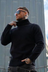 Gingtto elegante suéter negro para hombre y jeans ajustados grises para hombre