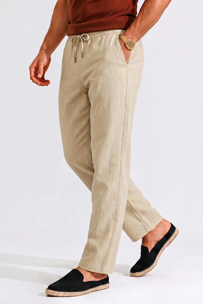 Men's Drawstring Casual Linen Pant - Khaki