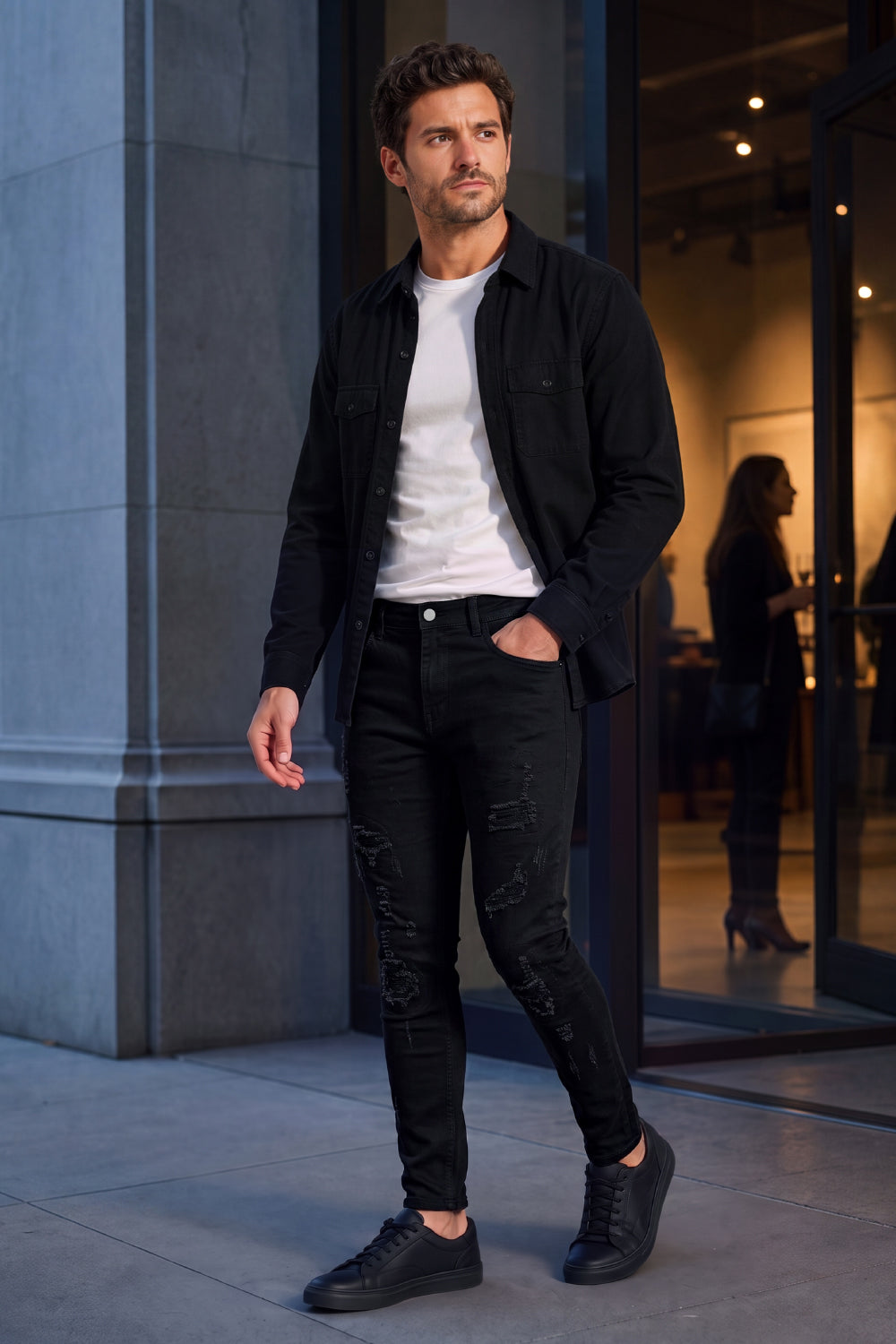 Men's Black Ripped Sculpt Skinny Jean