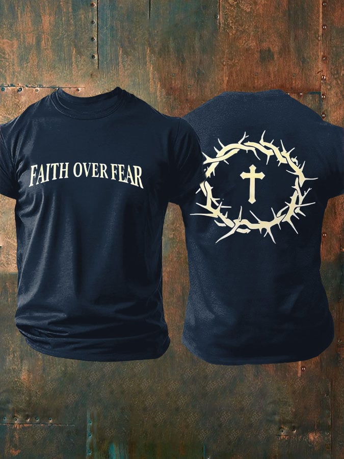 Hot Sale Picks Men's Faith Over Fear Printed Casual T-Shirt