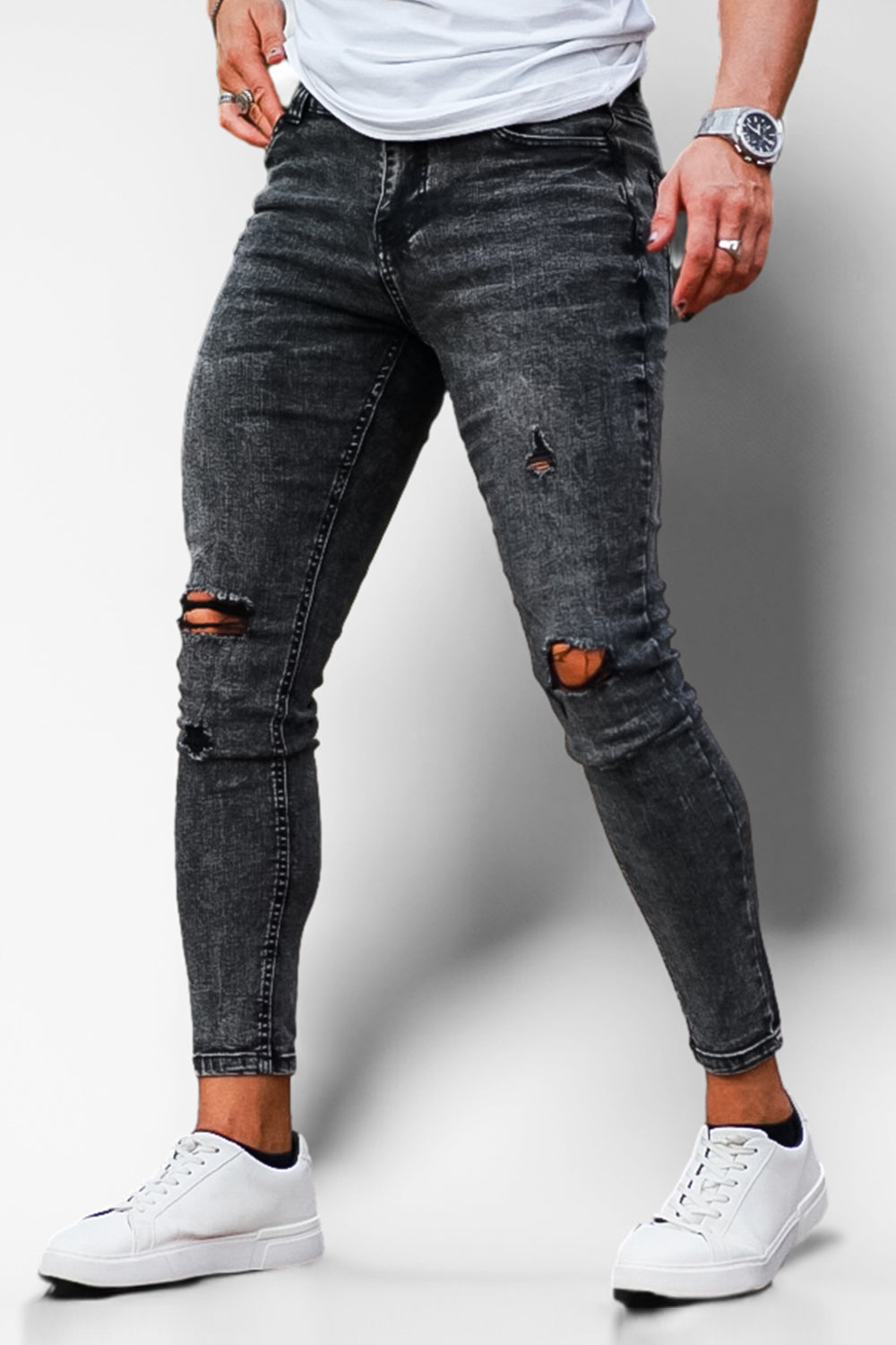 dark gray ripped skinny jeans