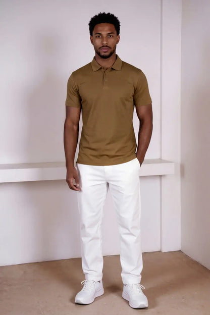 Men's Mercerized Cotton Short-Sleeved Polo Shirt - Brown