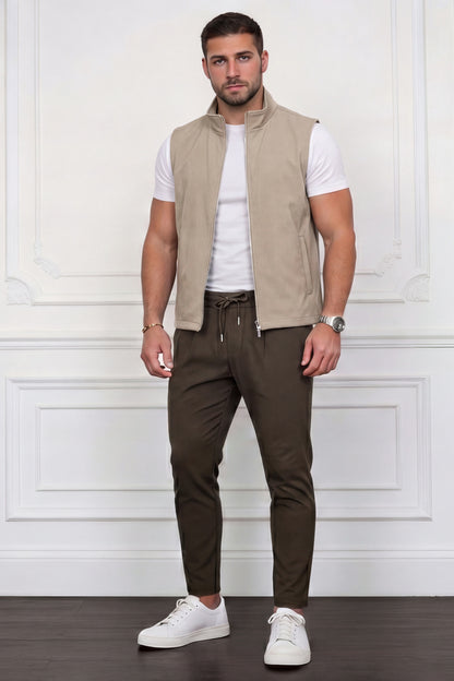 Men's Casual Stand Collar Zip-Up Vest - Light Khaki