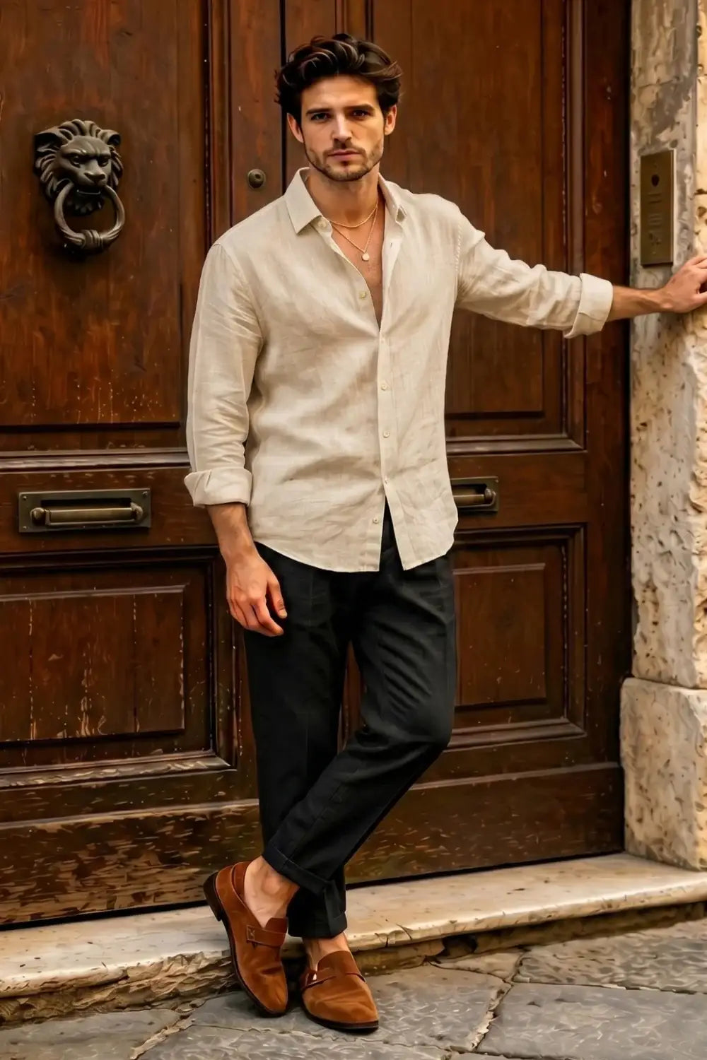 Men's Casual Linen Shirts - Khaki