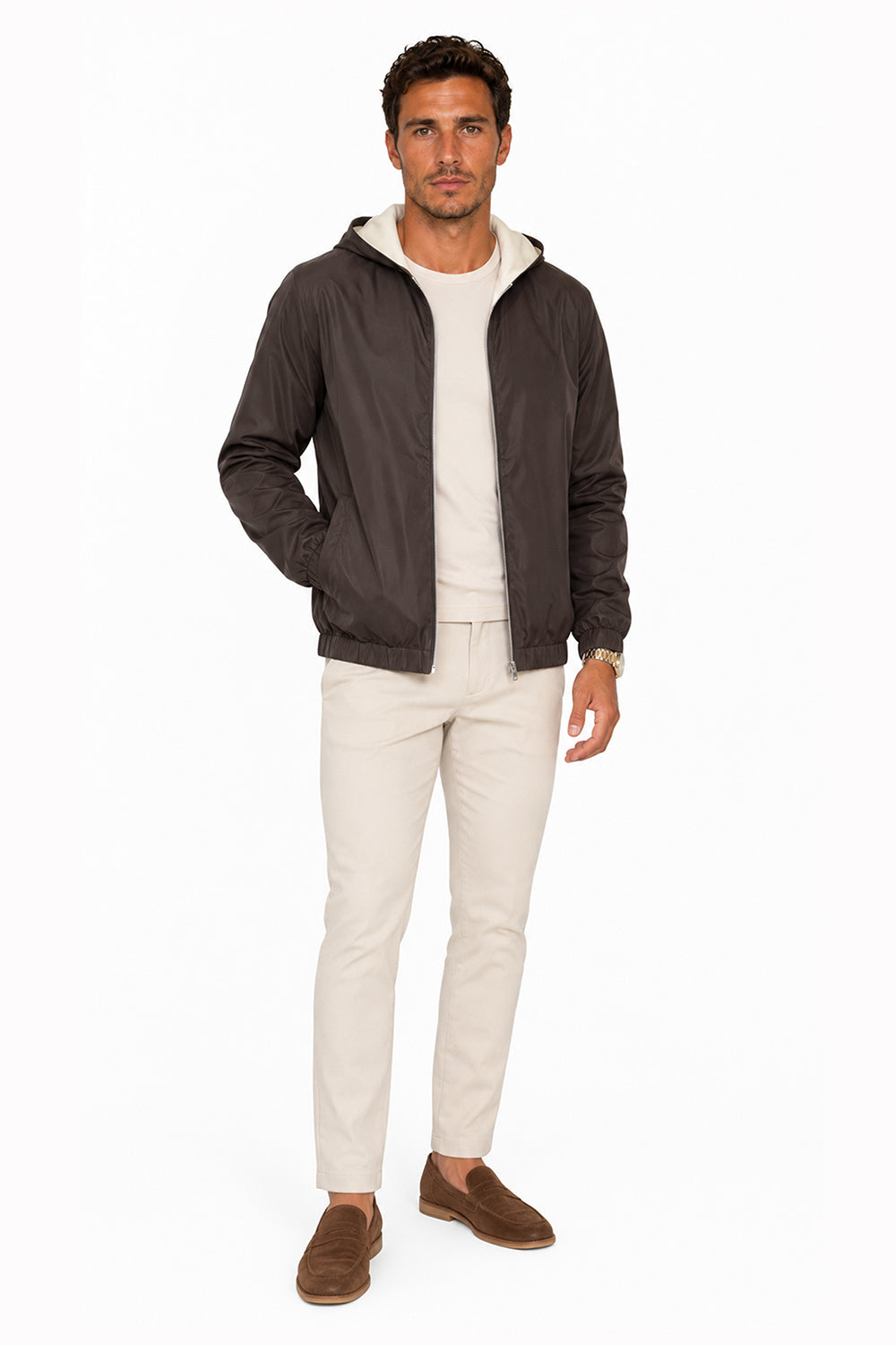 Men's Casual Hooded Lightweight Jacket - Brown