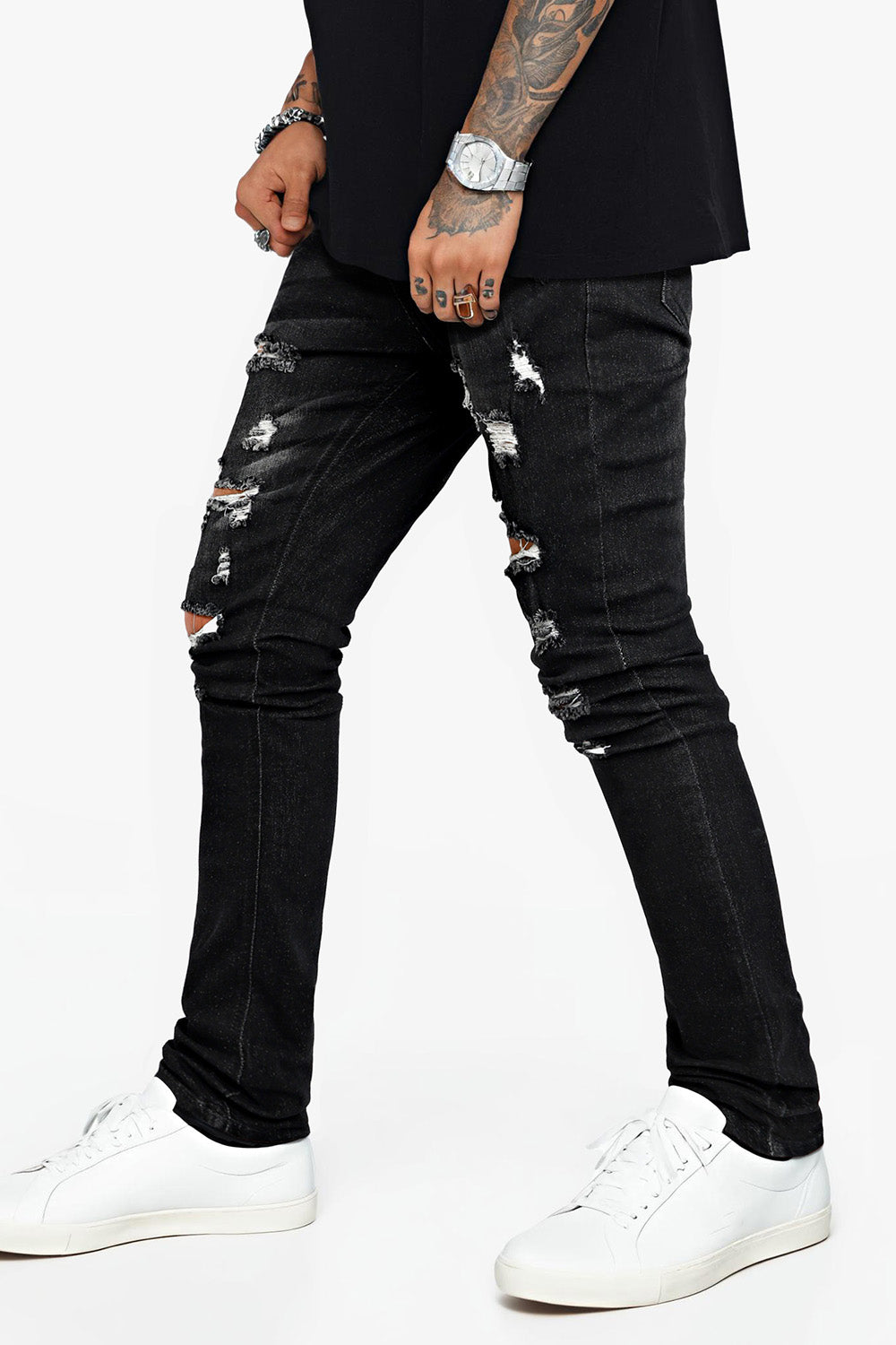 Super Stretch Skinny Jeans für Herren – Zerrissen &amp; Schwarz