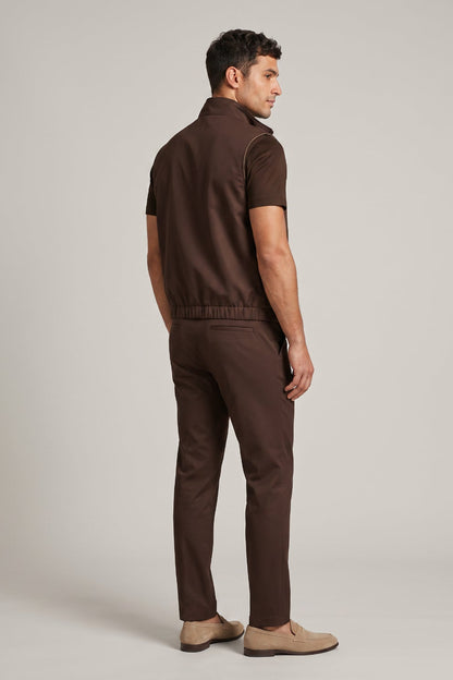 Men's 3-Piece Casual Set with Reversible Vest - Brown