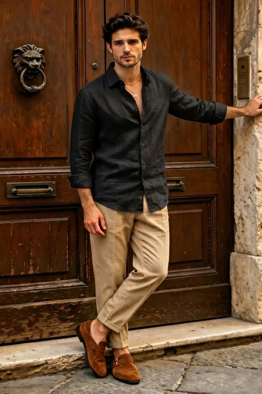 Men's Casual Linen Shirts - Black