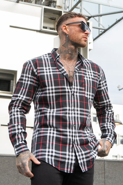 GINGTTO Men's black and red plaid shirts (pre-sale)