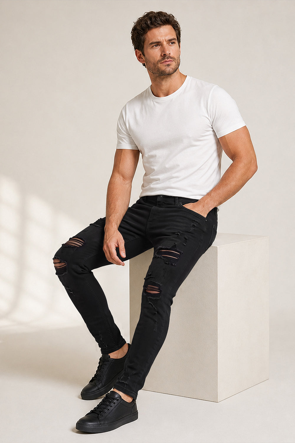Men's High Stretch Skinny Jean - Ripped & Black