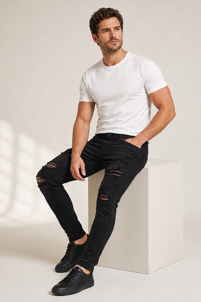 Men's High Stretch Skinny Jean - Ripped & Black