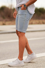 Gingtto High-Quality Denim Shorts For Men-Light Blue