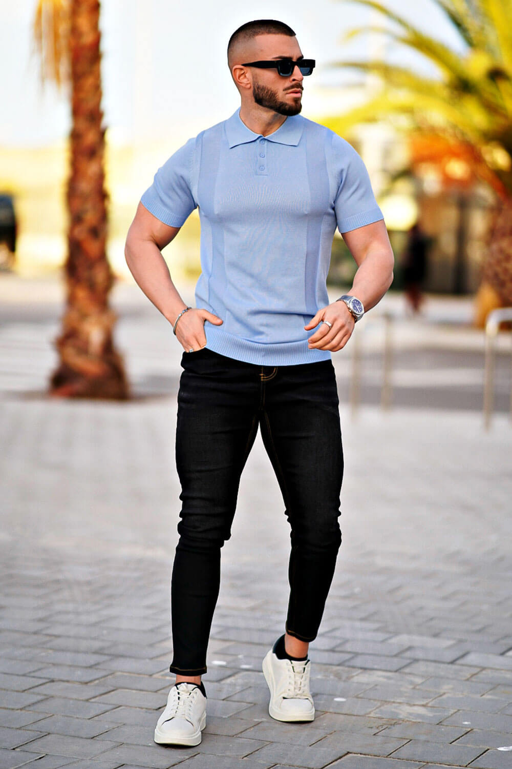 Men's Slim Fit Short Sleeve Polo Shirts - Blue