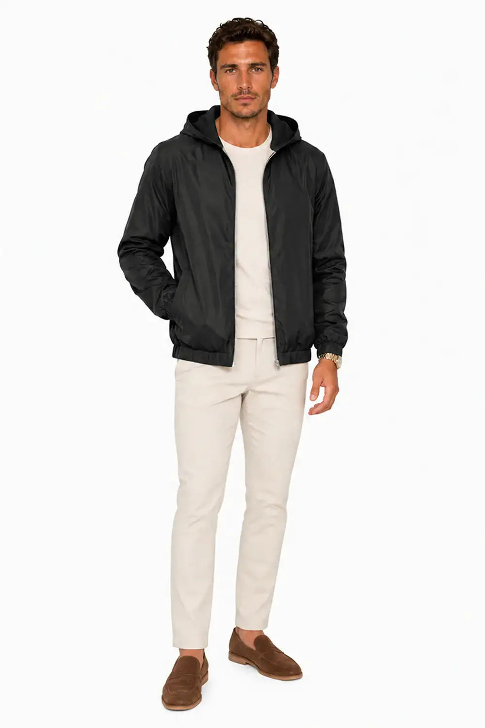 Men's Casual Hooded Lightweight Jacket - Black