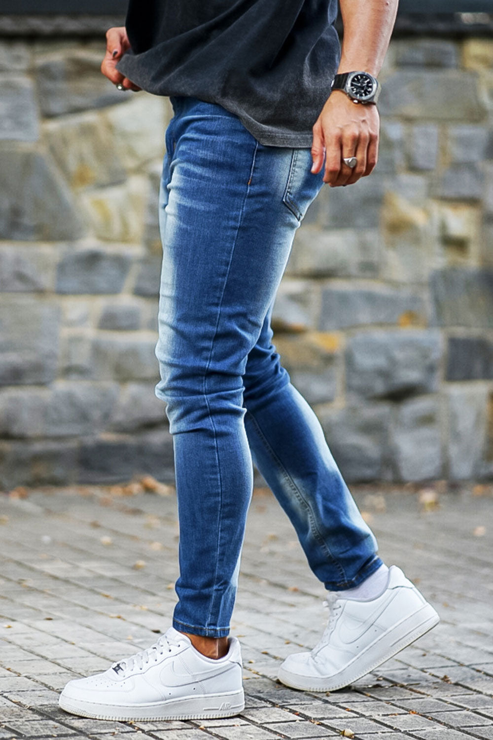 guys ripped skinny jeans - blue