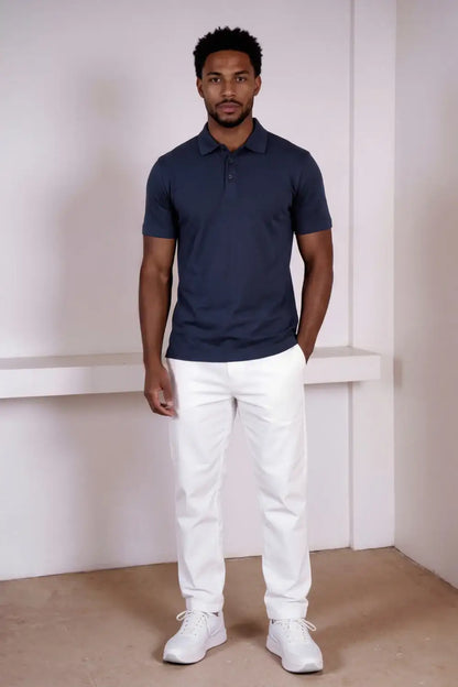 Men's Mercerized Cotton Short-Sleeved Polo Shirt - Navy Blue