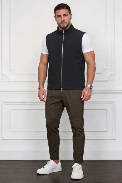 Men's Casual Stand Collar Zip-Up Vest - Black