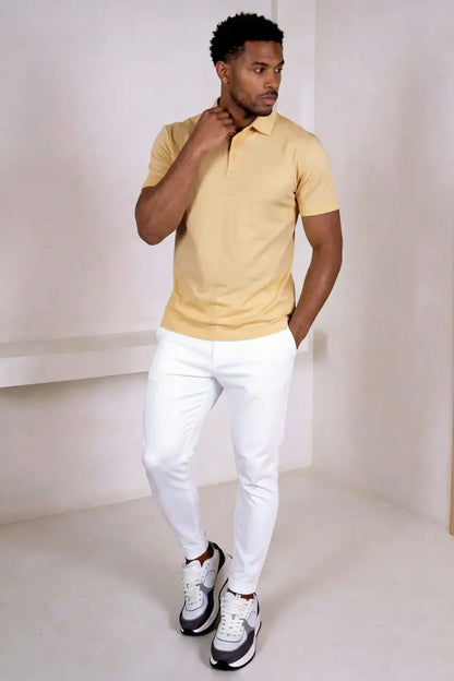 Polo de manga corta de algodón mercerizado para hombre - Caqui claro