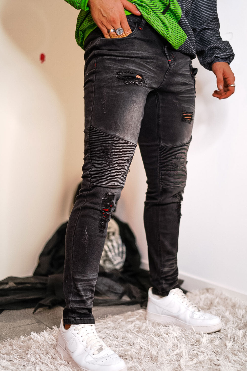 high rise black ripped skinny jeans